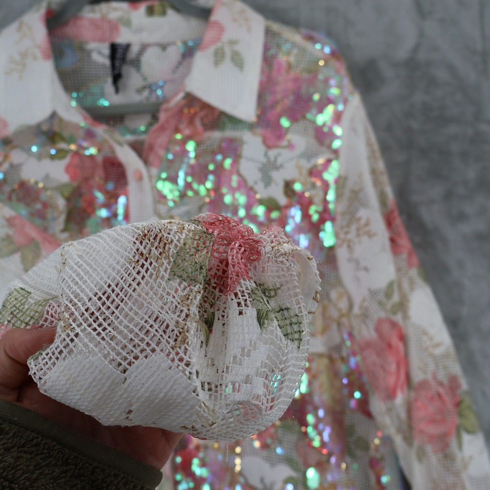 Berek Floral Mesh Sequined Top Womens XL White High-Low Maximalism $199 NWT - Picture 7 of 16
